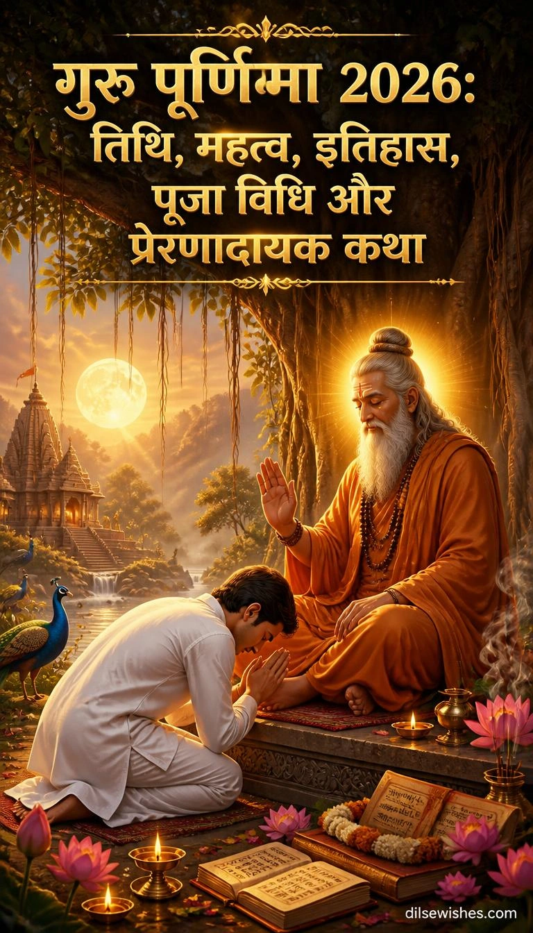 गुरु पूर्णिमा 2026 पर गुरु के चरण स्पर्श करते हुए शिष्य की भावपूर्ण तस्वीर